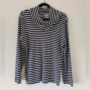 LL BEAN | Navy and White Stripe Cowl Neck Top Nautical Sz LARGE